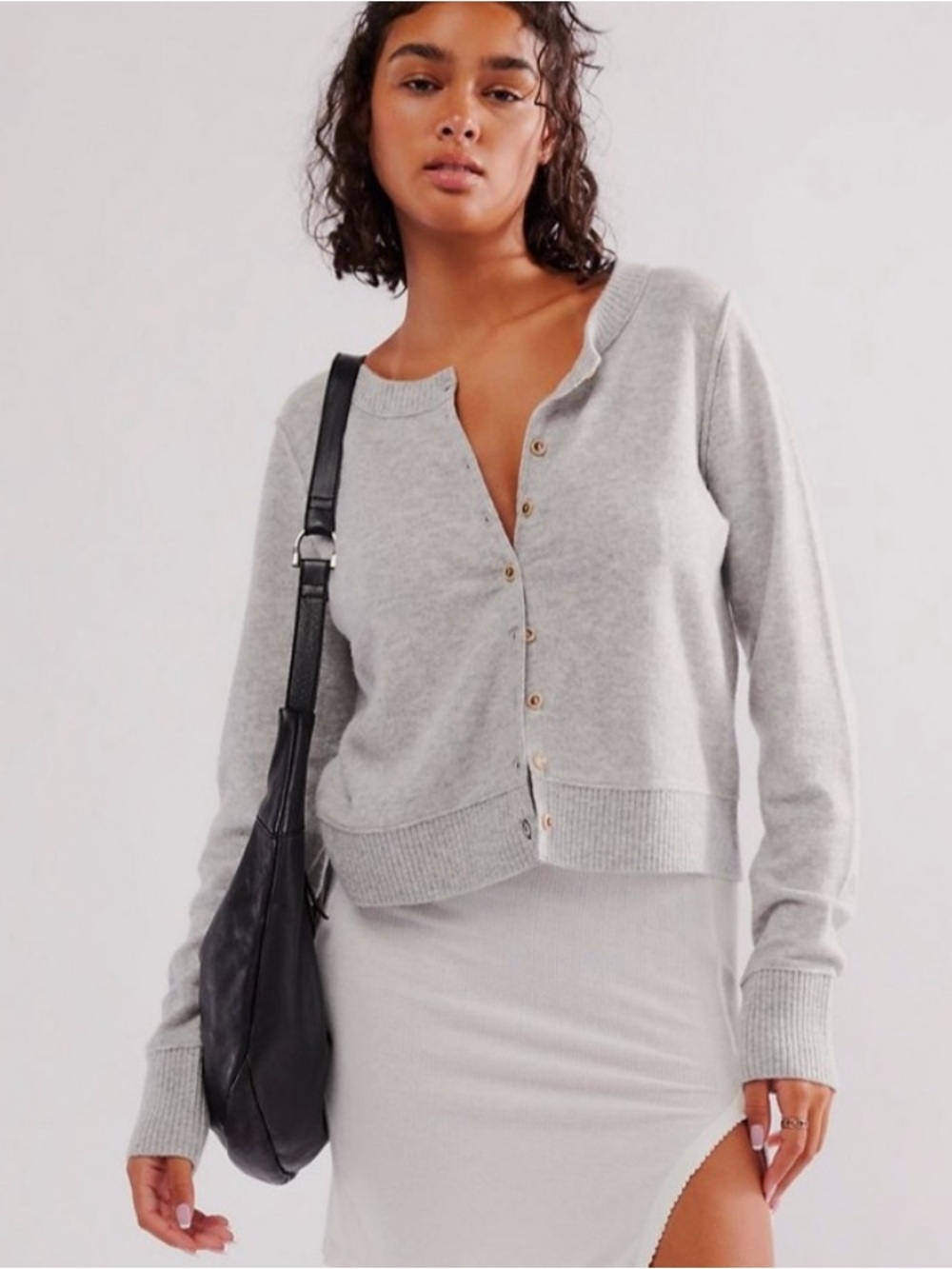 Free People Nocturnal Solid Cashmere Cardigan Gray/Cream Sz Medium
